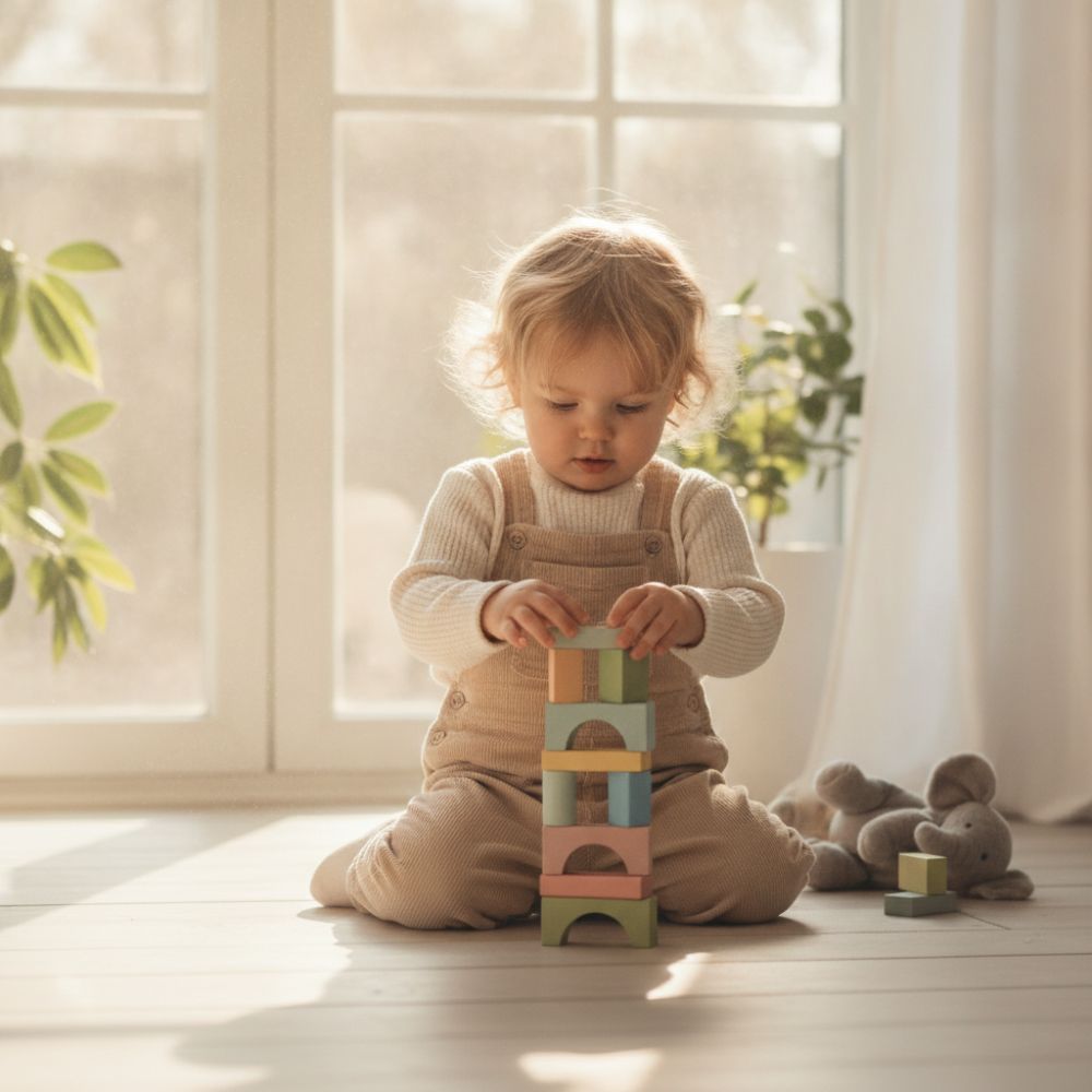 Representación de un niño pequeño en un entorno familiar saludable, simbolizando nutrición y bienestar infantil bajo resguardo de sus derechos